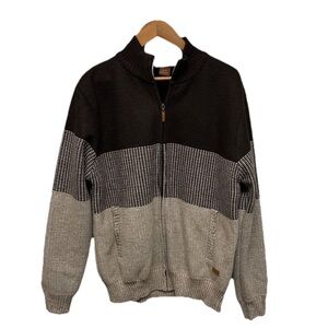 USICON Mens Pullover Mock Neck Full Zip Color block Sweater Size Large Patchwork